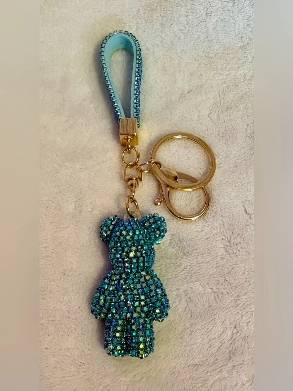 Turquoise Crystal Bear Charm Keychain